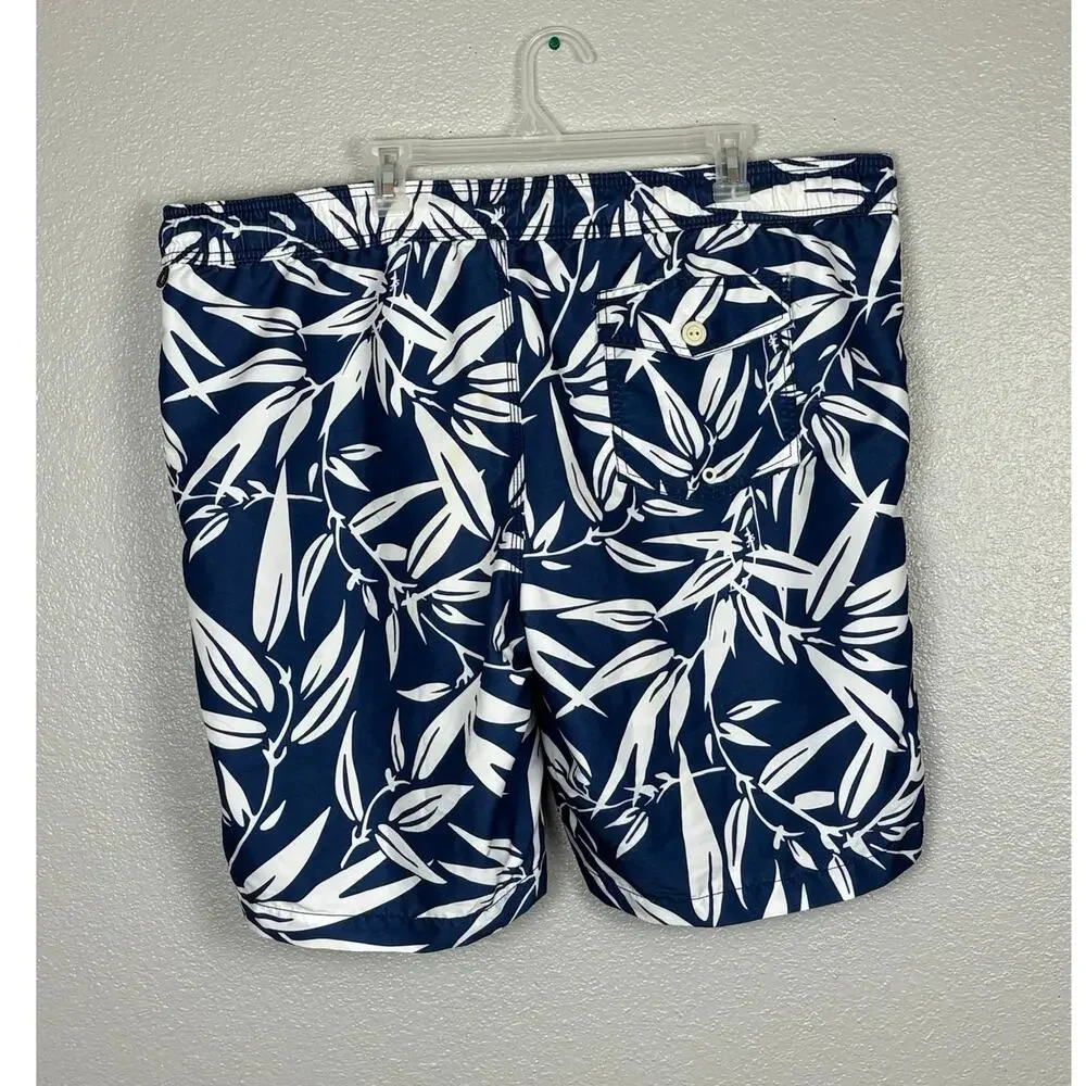 St John’s Bay Mens Size XXL Navy White Floral Polyester Lined Swim Trunks Shorts